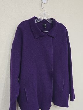 Eileen Fisher Deep Purple Collared Boiled Wool Jacket Coat
